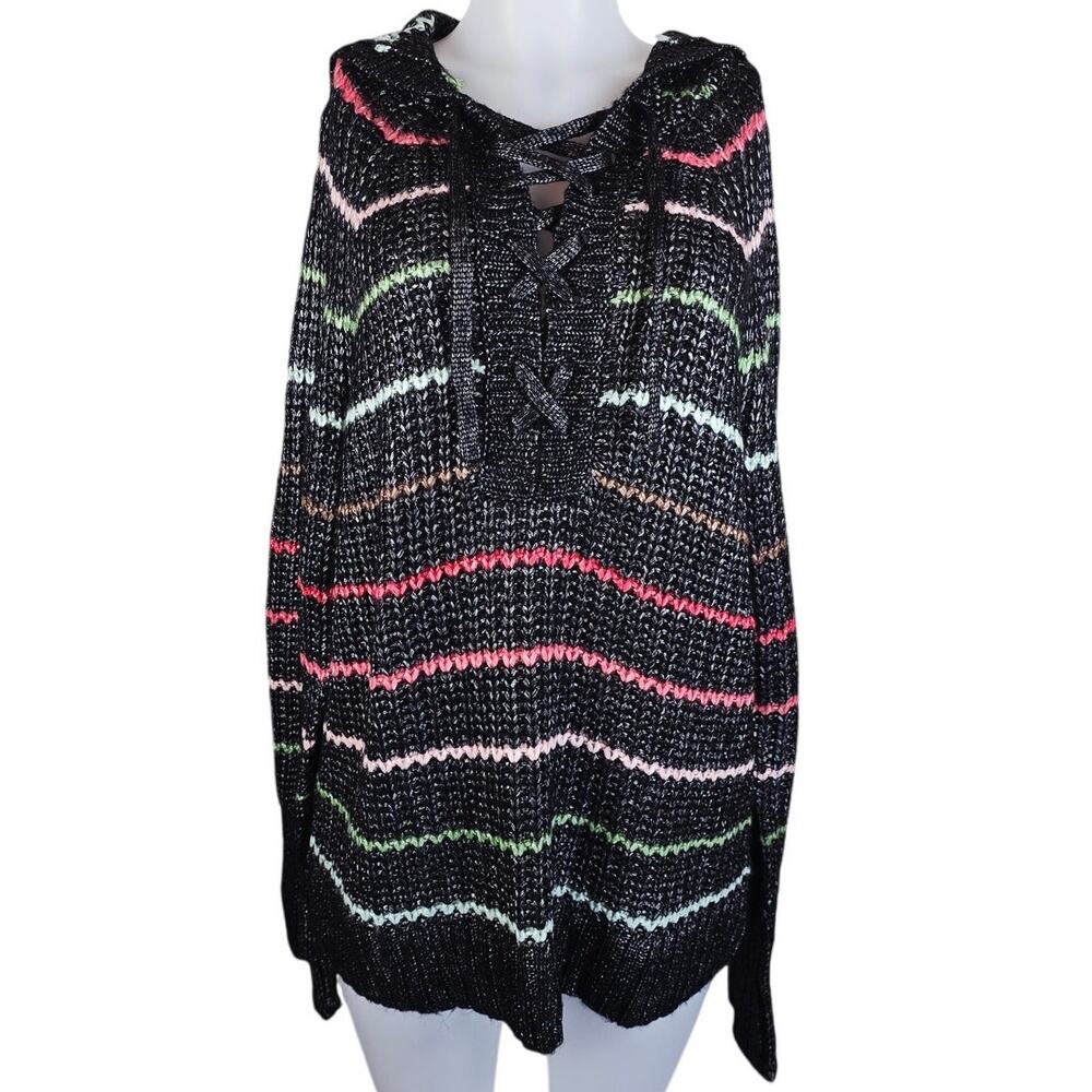 Torrid Chunky Mutli Color Stripe Yarn Knitted Hoodie NWT Women's 00 - M/L -10
